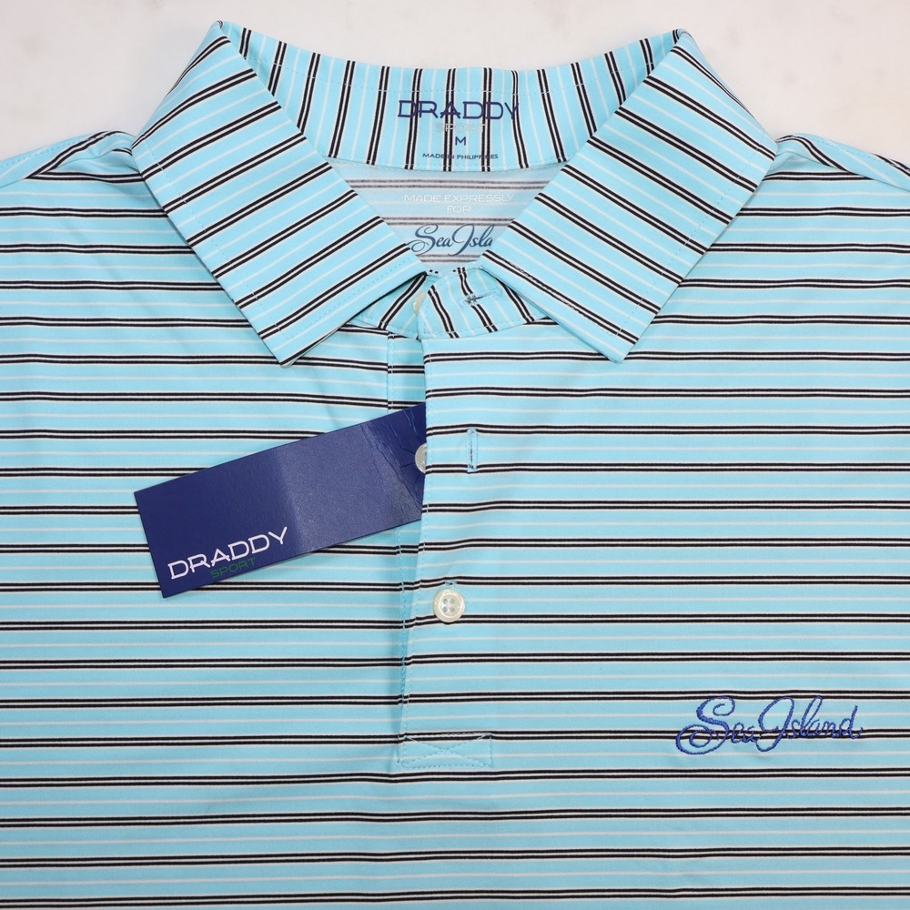 B Draddy Sport Mens Medium Sea Island Striped Golf Polo Blue
